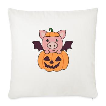 Cochon Halloween Costume de chauve-souris de citrouille - Housse de coussin décorative 45 x 45 cm - blanc nature - Devant