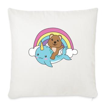 Narval Quokka Ocean Unicorn kawaii Arc-en-ciel - Housse de coussin décorative 45 x 45 cm - blanc nature - Devant