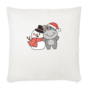Hippo with snowman in winter for Christmas - Sofa pillowcase 17,3'' x 17,3'' (45 x 45 cm) - natural white - Front