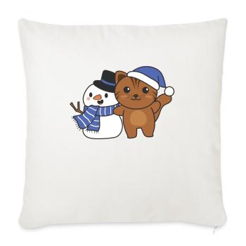 Katze mit Schneemann im Winter zu Weihnachten - Sofakissenbezug 45 x 45 cm - Naturweiß  - Vorne