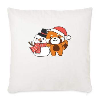 Panda roux avec bonhomme de neige en hiver pour Noël - Housse de coussin décorative 45 x 45 cm - blanc nature - Devant