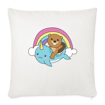 Narval Castor Ocean Unicorn kawaii Arc-en-ciel - Housse de coussin décorative 45 x 45 cm - blanc nature - Devant