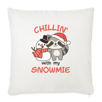 Raccoon Chillin avec mon bonhomme de neige - Housse de coussin décorative 45 x 45 cm - blanc nature - Devant