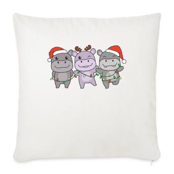 Hippopotames de Noël Animaux Mignons Hippopotames - Housse de coussin décorative 45 x 45 cm - blanc nature - Devant
