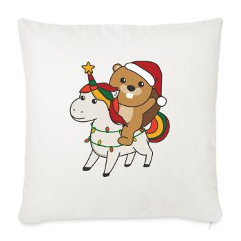 Licorne de Noël Castor Joyeux Noël Licorne - Housse de coussin décorative 45 x 45 cm - blanc nature - Devant