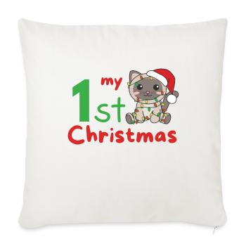 Chat de Noël Chats mon 1er Noël - Housse de coussin décorative 45 x 45 cm - blanc nature - Devant
