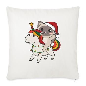 Licorne de Noël Chat Joyeux Noël Licorne - Housse de coussin décorative 45 x 45 cm - blanc nature - Devant