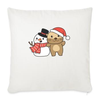 Loutre avec bonhomme de neige en hiver pour Noël - Housse de coussin décorative 45 x 45 cm - blanc nature - Devant