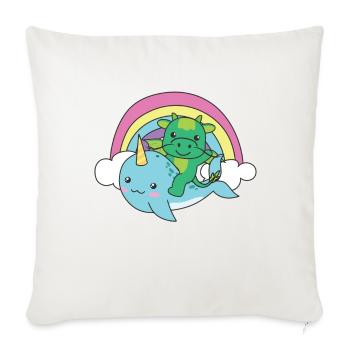 Narval Dragon Ocean Unicorn kawaii Arc-en-ciel - Housse de coussin décorative 45 x 45 cm - blanc nature - Devant