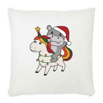 Licorne de Noël Hippopotame Joyeux Noël Licorne - Housse de coussin décorative 45 x 45 cm - blanc nature - Devant