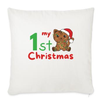 Chat de Noël Chats mon 1er Noël - Housse de coussin décorative 45 x 45 cm - blanc nature - Devant