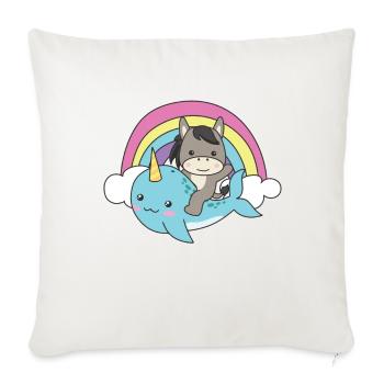 Narval Donkey Ocean Unicorn kawaii Arc-en-ciel - Housse de coussin décorative 45 x 45 cm - blanc nature - Devant
