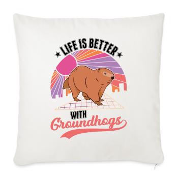 La vie est meilleure avec une marmotte - Housse de coussin décorative 45 x 45 cm - blanc nature - Devant
