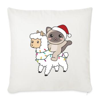 Katze Lama Alpaka Weihnachten Schnee Winter Tiere - Sofakissenbezug 45 x 45 cm - Naturweiß  - Vorne