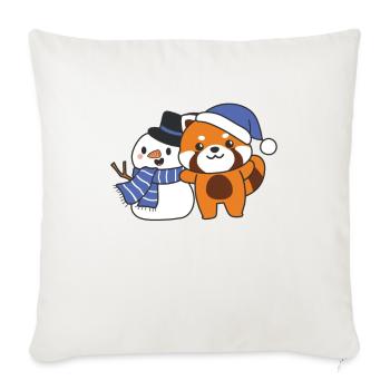 Panda roux avec bonhomme de neige en hiver pour Noël - Housse de coussin décorative 45 x 45 cm - blanc nature - Devant