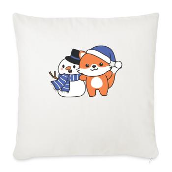 Fuchs mit Schneemann im Winter zu Weihnachten - Sofakissenbezug 45 x 45 cm - Naturweiß  - Vorne