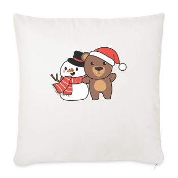 Ours avec bonhomme de neige en hiver pour Noël - Housse de coussin décorative 45 x 45 cm - blanc nature - Devant