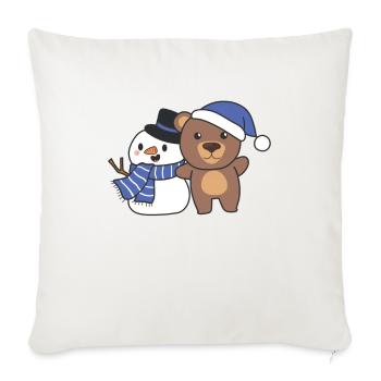 Ours avec bonhomme de neige en hiver pour Noël - Housse de coussin décorative 45 x 45 cm - blanc nature - Devant