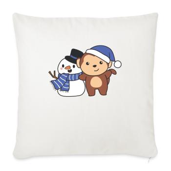 Singe avec bonhomme de neige en hiver pour Noël - Housse de coussin décorative 45 x 45 cm - blanc nature - Devant