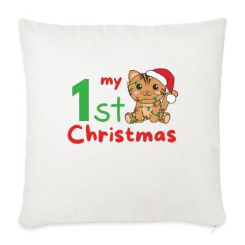 Chat de Noël Chats mon 1er Noël - Housse de coussin décorative 45 x 45 cm - blanc nature - Devant