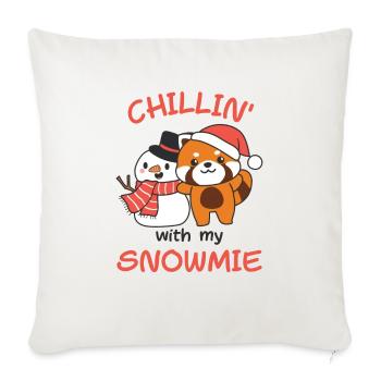 Red Panda Chillin avec mon bonhomme de neige - Housse de coussin décorative 45 x 45 cm - blanc nature - Devant