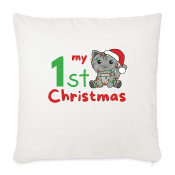 Chat de Noël Chats mon 1er Noël - Housse de coussin décorative 45 x 45 cm - blanc nature - Devant