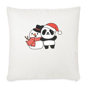 Panda avec bonhomme de neige en hiver pour Noël - Housse de coussin décorative 45 x 45 cm - blanc nature - Devant