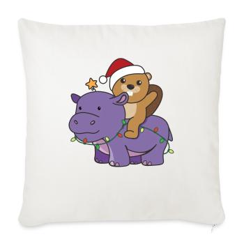 Noël Hippopotame Castor Joyeux Noël Hippopotame - Housse de coussin décorative 45 x 45 cm - blanc nature - Devant