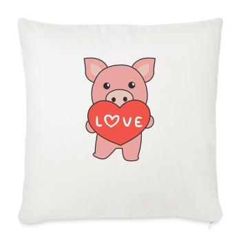 Cochon pour la Saint-Valentin animaux mignons avec des cœurs - Housse de coussin décorative 45 x 45 cm - blanc nature - Devant
