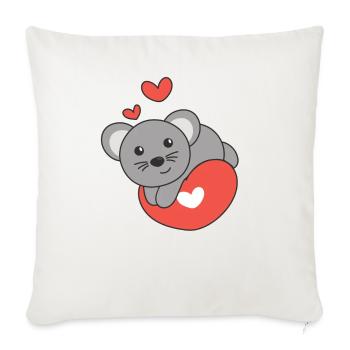 Souris pour la Saint-Valentin animaux mignons avec des cœurs - Housse de coussin décorative 45 x 45 cm - blanc nature - Devant