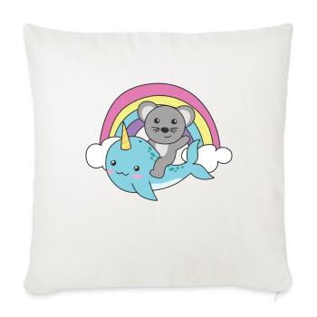 Narval Souris Ocean Unicorn kawaii Arc-en-ciel - Housse de coussin décorative 45 x 45 cm - blanc nature - Devant