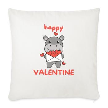 Hippopotame pour la Saint-Valentin animaux mignons avec des cœurs - Housse de coussin décorative 45 x 45 cm - blanc nature - Devant