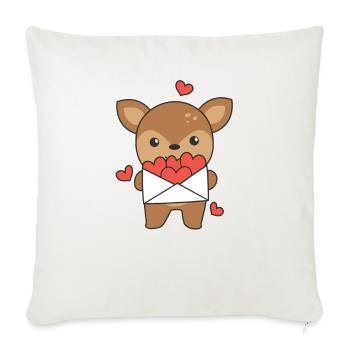 Cerf pour la Saint-Valentin animaux mignons avec des cœurs - Housse de coussin décorative 45 x 45 cm - blanc nature - Devant