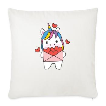 Licorne pour la Saint-Valentin animaux mignons avec des cœurs - Housse de coussin décorative 45 x 45 cm - blanc nature - Devant