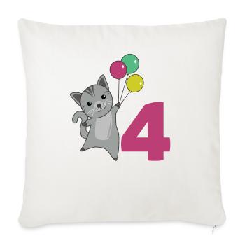 Ballons de quatrième anniversaire de chat pour enfants - Housse de coussin décorative 45 x 45 cm - blanc nature - Devant