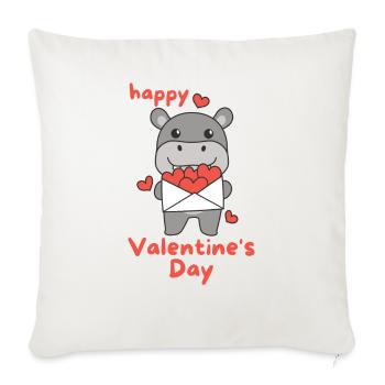 Hippopotame pour la Saint-Valentin animaux mignons avec des cœurs - Housse de coussin décorative 45 x 45 cm - blanc nature - Devant