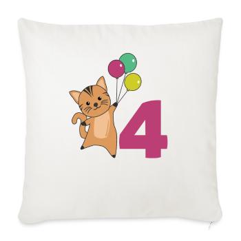 Ballons de quatrième anniversaire de chat pour enfants - Housse de coussin décorative 45 x 45 cm - blanc nature - Devant