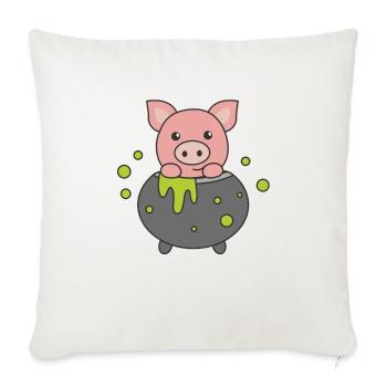 Cochon Joyeux Halloween Chaudron Chauve-souris - Housse de coussin décorative 45 x 45 cm - blanc nature - Devant