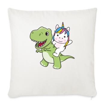 La licorne monte sur un dino mignon T-Rex avec des licornes - Housse de coussin décorative 45 x 45 cm - blanc nature - Devant