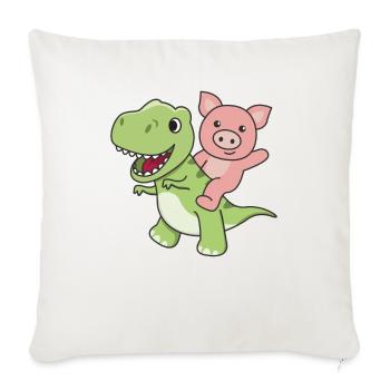 Promenades en cochon sur le dino sucré T-Rex avec des cochons - Housse de coussin décorative 45 x 45 cm - blanc nature - Devant