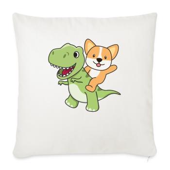 Corgi monte sur un Dino mignon T-Rex avec des chiens - Housse de coussin décorative 45 x 45 cm - blanc nature - Devant