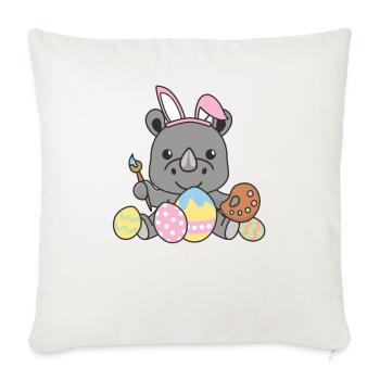 joyeuses Pâques rhinocéros doux Pâques avec œufs de Pâques - Housse de coussin décorative 45 x 45 cm - blanc nature - Devant
