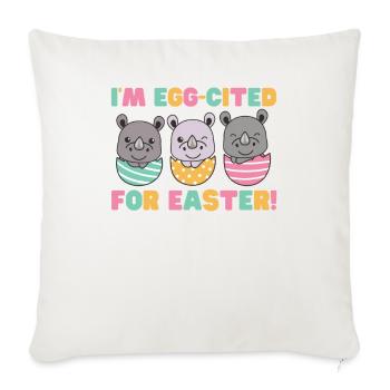 rhinocéros mignons à Pâques avec des œufs de Pâques rhinocéros - Housse de coussin décorative 45 x 45 cm - blanc nature - Devant