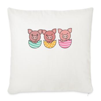 cochons doux à Pâques avec œufs de Pâques porc - Housse de coussin décorative 45 x 45 cm - blanc nature - Devant