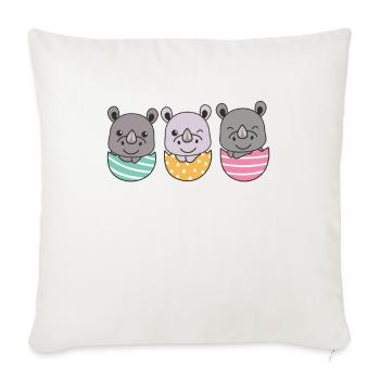 rhinocéros mignons à Pâques avec des œufs de Pâques rhinocéros - Housse de coussin décorative 45 x 45 cm - blanc nature - Devant