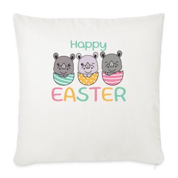 rhinocéros mignons à Pâques avec des œufs de Pâques rhinocéros - Housse de coussin décorative 45 x 45 cm - blanc nature - Devant