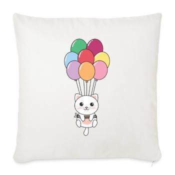 Le chat vole vers le haut avec des ballons colorés - Housse de coussin décorative 45 x 45 cm - blanc nature - Devant