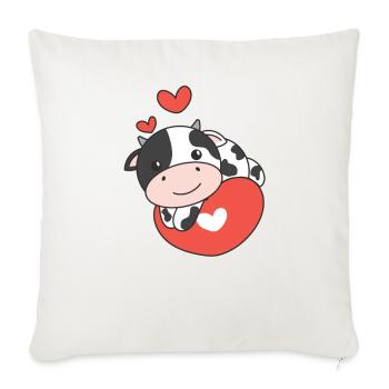 Vache pour la Saint-Valentin mignons animaux coeurs - Housse de coussin décorative 45 x 45 cm - blanc nature - Devant