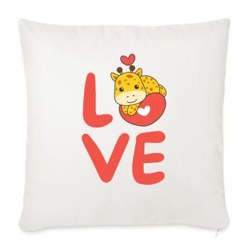 Girafe pour la Saint-Valentin Animaux mignons Cœurs Amour - Housse de coussin décorative 45 x 45 cm - blanc nature - Devant