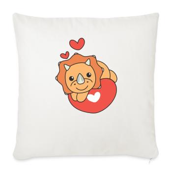 Triceratops pour la Saint-Valentin mignons animaux coeurs - Housse de coussin décorative 45 x 45 cm - blanc nature - Devant